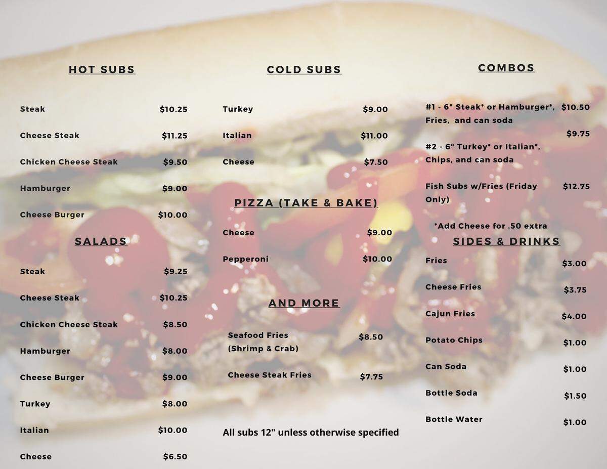 The Wichita Subs & More menu