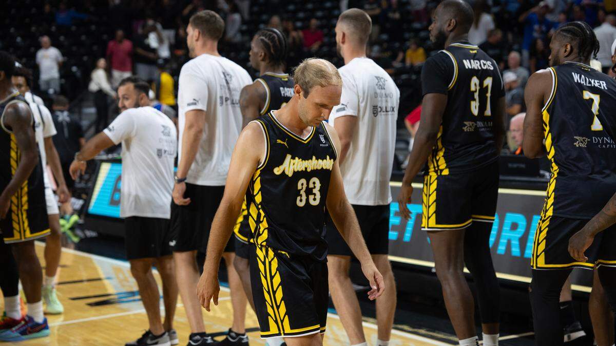Conner Frankamp leaves the court after the AfterShocks lost to Team Colorado in The Basketball Tournament on Monday night at Koch Arena.