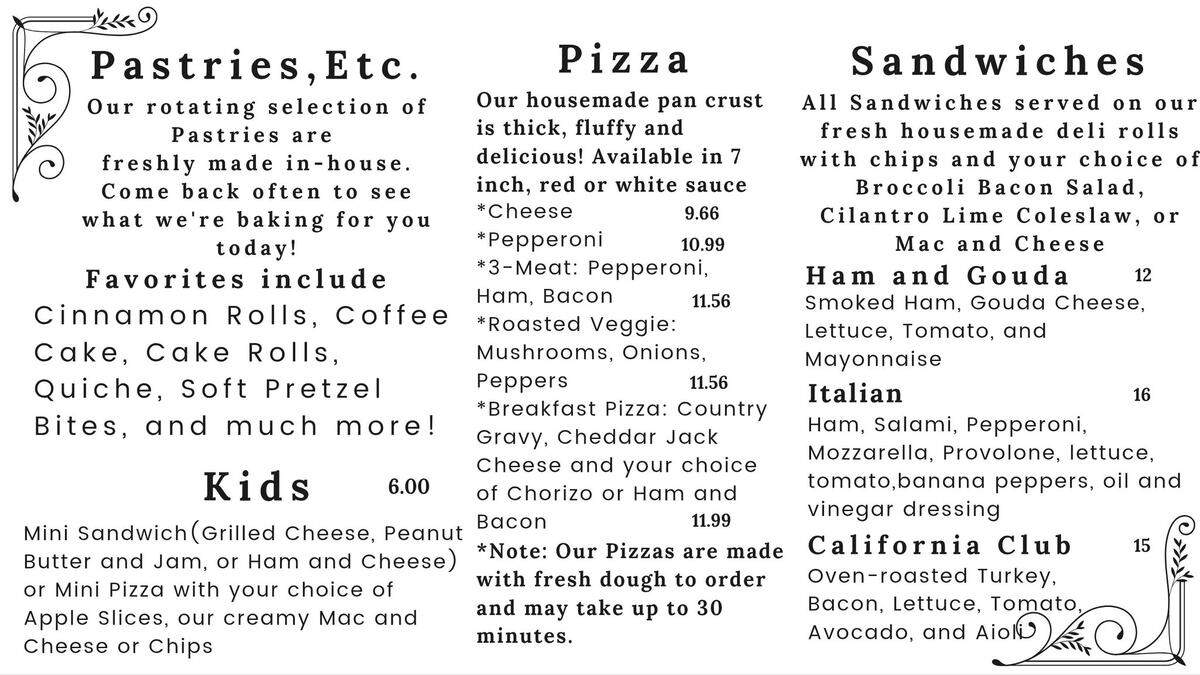 The menu for the new Cottage Crumbs gluten-free cafe