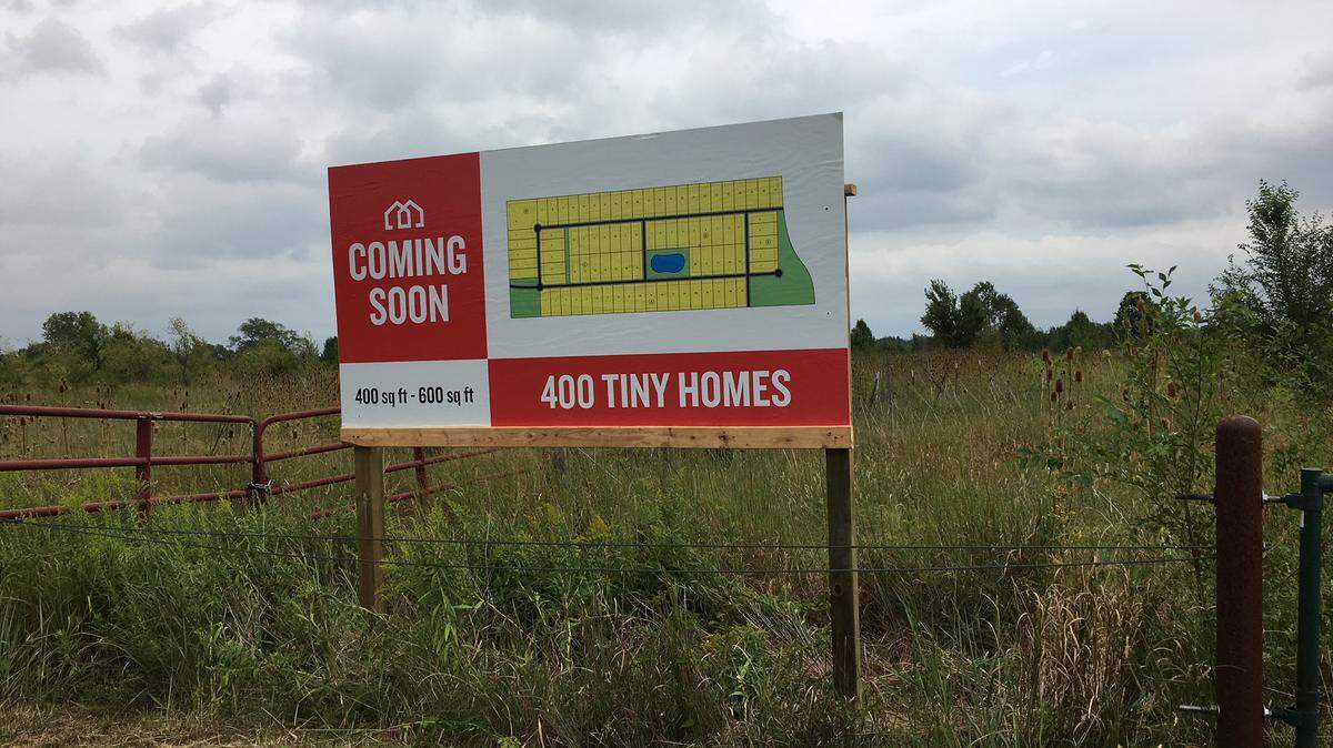 This sign on 143rd Street East between 13th and 21st streets says 400 new tiny homes are coming, but are they?