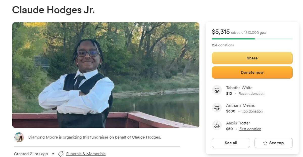 A fundraiser has been created to cover funeral costs for 14-year-old Claude Hodges.