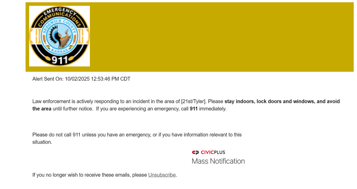 Email sent to Sedgwick County residents on Thursday who signed up for Civic Ready alerts in Wichita.