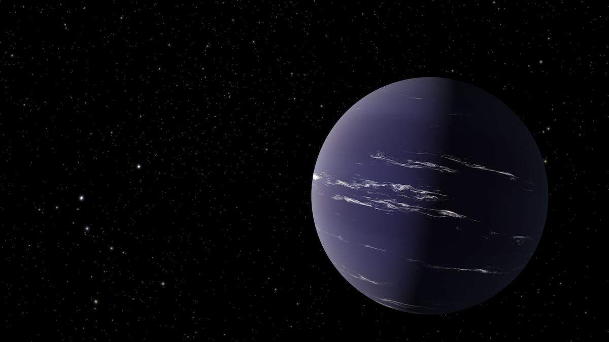 Planet with thin, wispy clouds near middle of planet