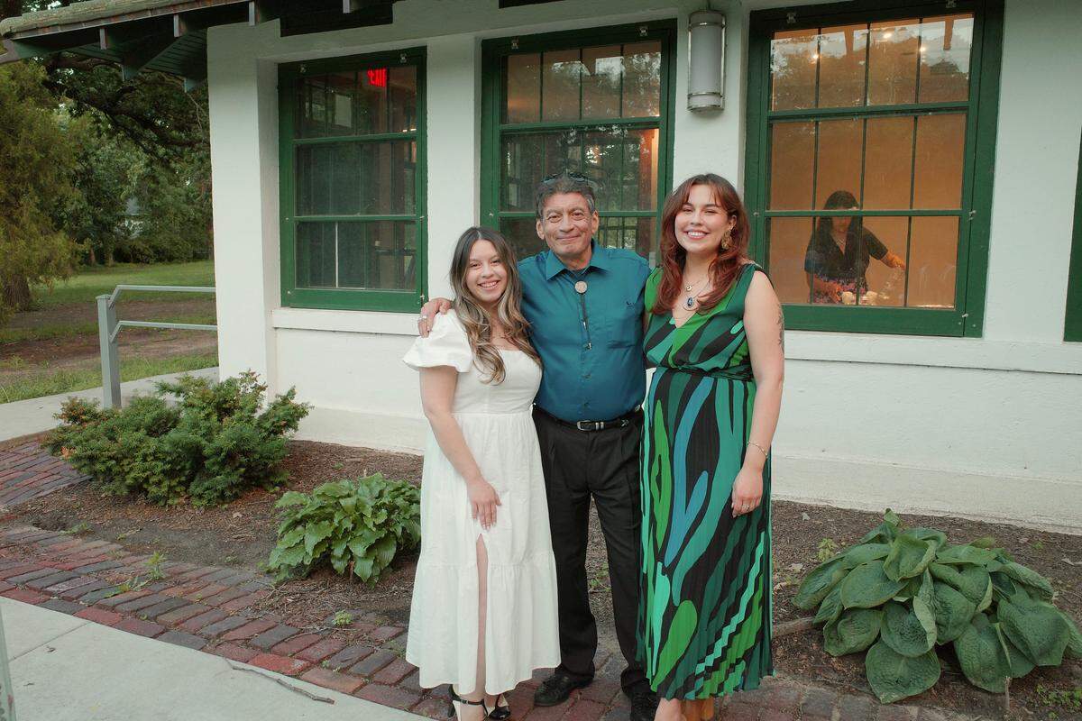 James Rangel Jr. with his daughters, Kenzie Borland-Massey, left, and Olivia Borland, right, in May 2025.