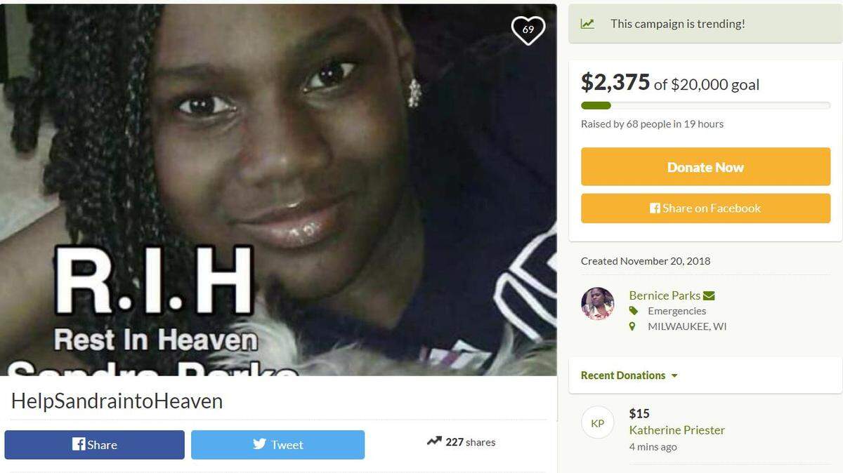 Sandra Parks, 13, was shot and killed while watching TV in her bedroom of a Milwaukee, Wisconsin, home, her sister said.