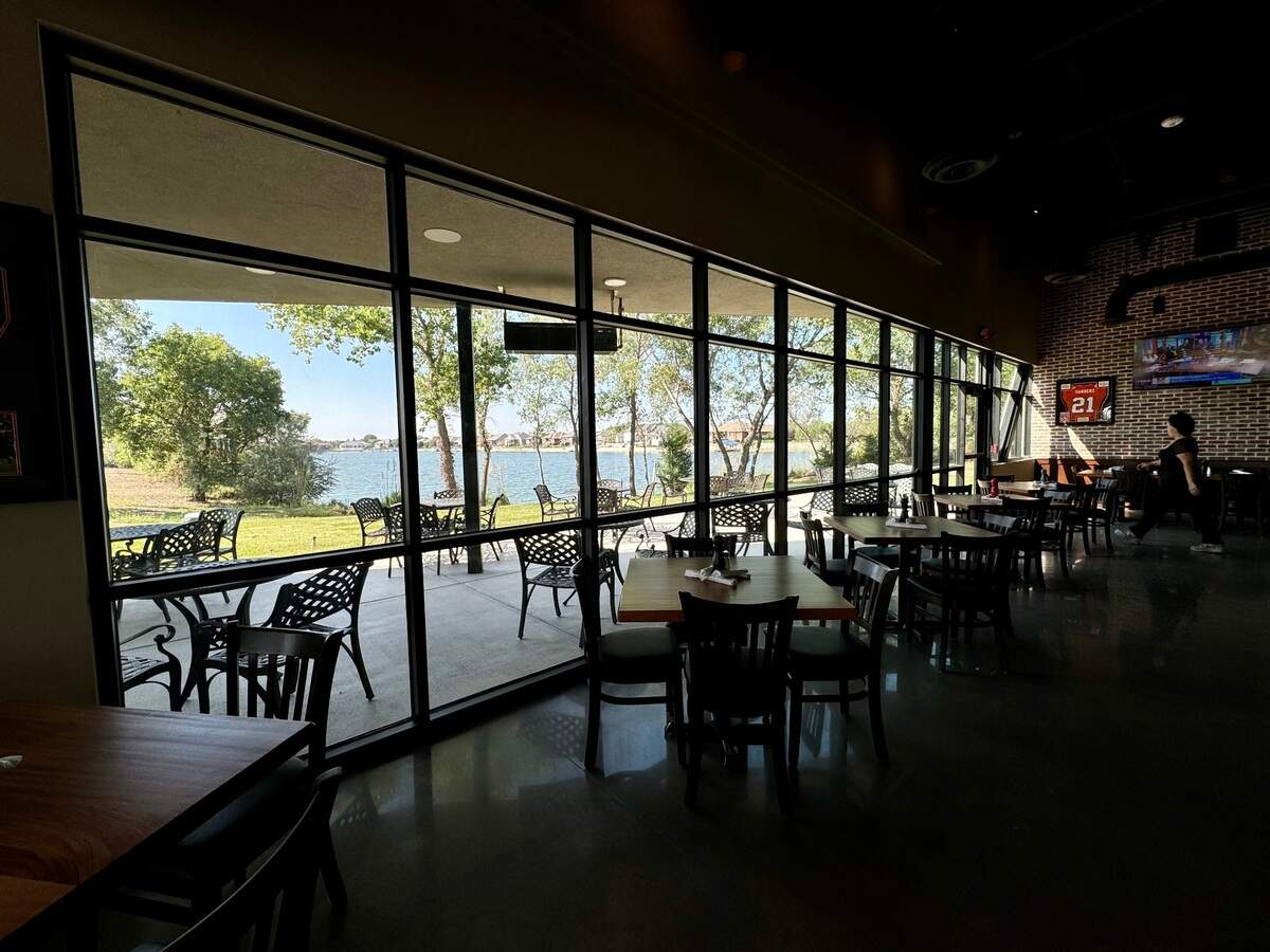 The view of the Pier 37 lake from the main floor of the new west-side Deano’s, 37th and Ridge