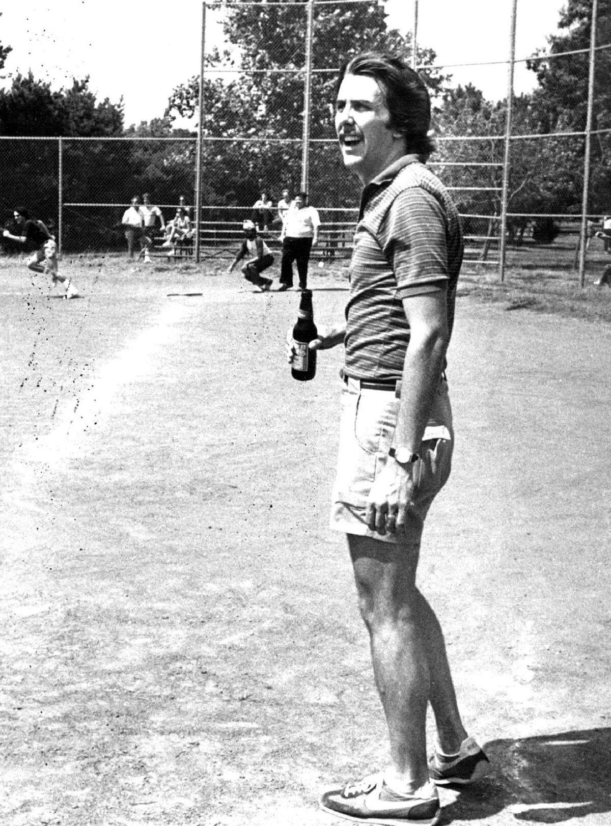 While sharing this 1981 photo, Tom Shine still sounded proud that he “was a stalwart on the newsroom softball team, the PaperBoys.”