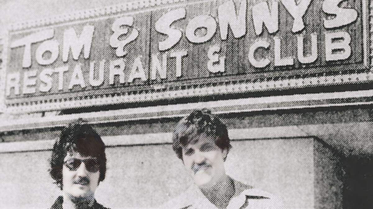 Tom D’Annunzio and Sonny Glennon are pictured outside of their club in 1978.