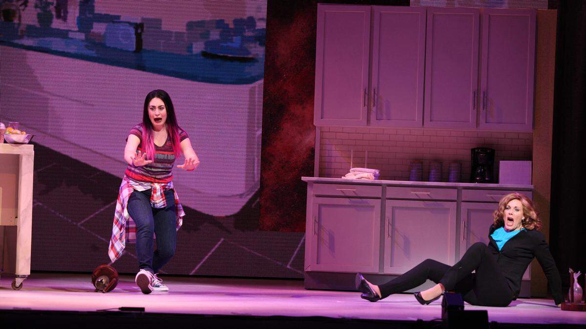 Kim Huber, who played the mother Katherine to daughter Ellie (Chelsey Lynn Alfredo), broke her wrist on stage Saturday. This is a photo from the Wednesday evening performance of “Freaky Friday.”