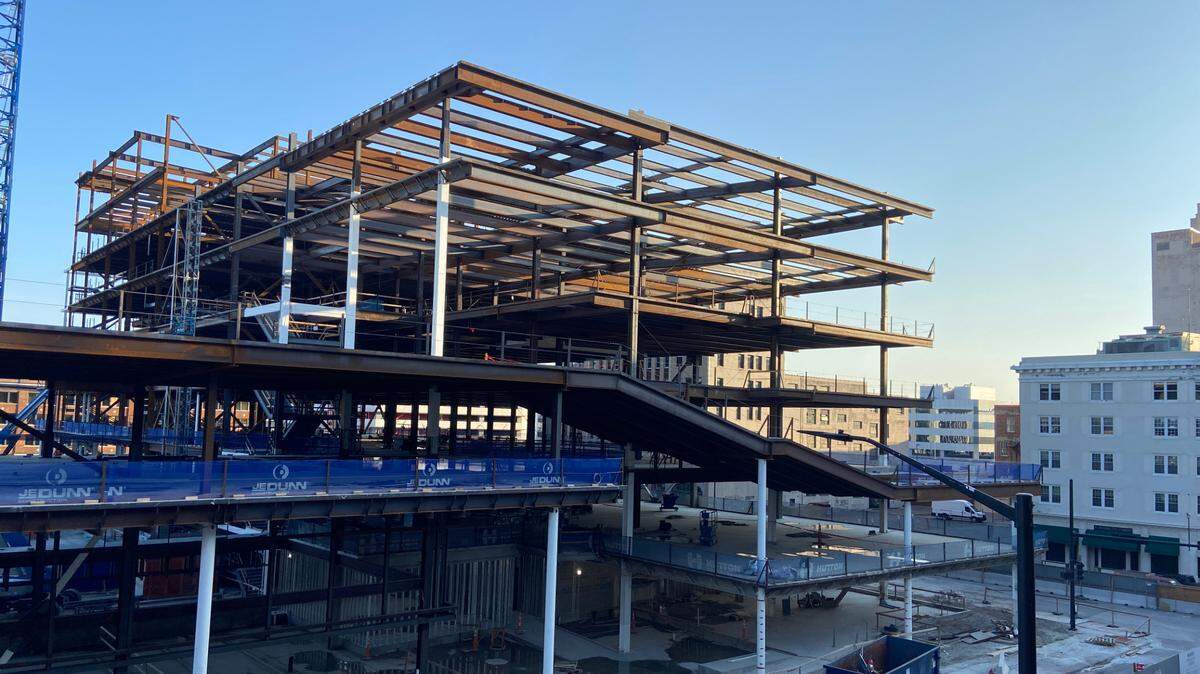 The Wichita Biomedical Campus is seen at an earlier stage of construction in this photo from summer 2025.