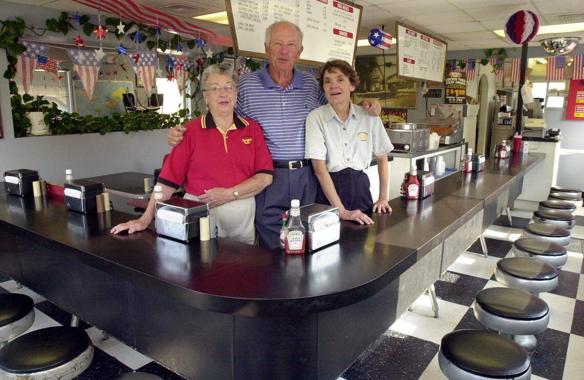 NuWay owner Neal Strong, center, is pictured in 2005 with longtime employees Gerry Heaton, left, and Betty Gettings.