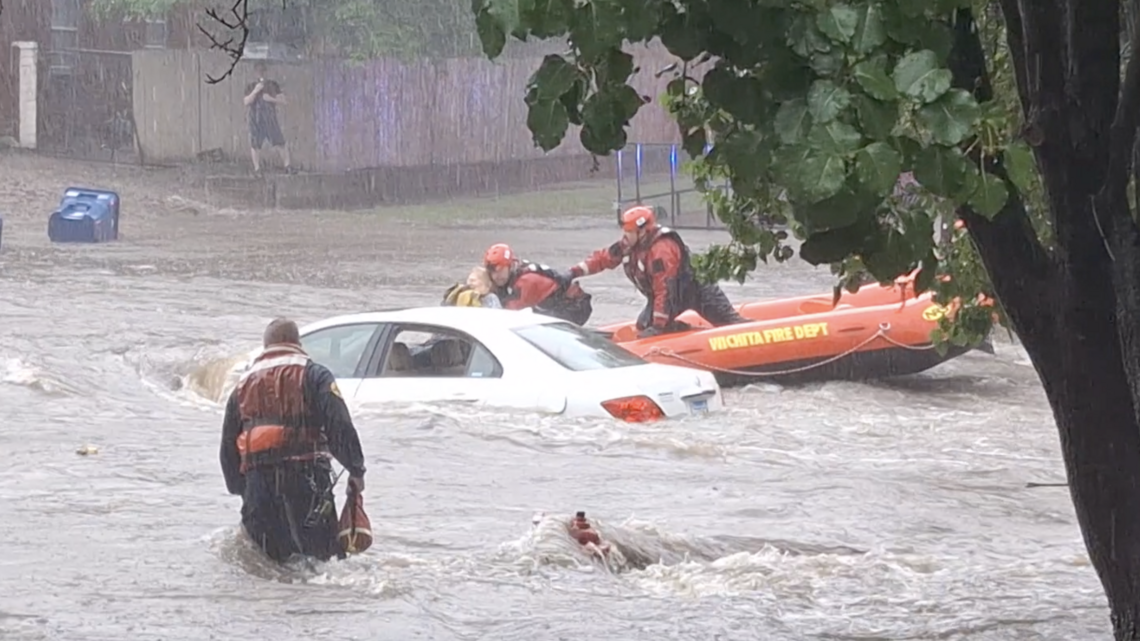 ‘It was just a riptide’: Wichita man videotapes rescue from stalled car during flood