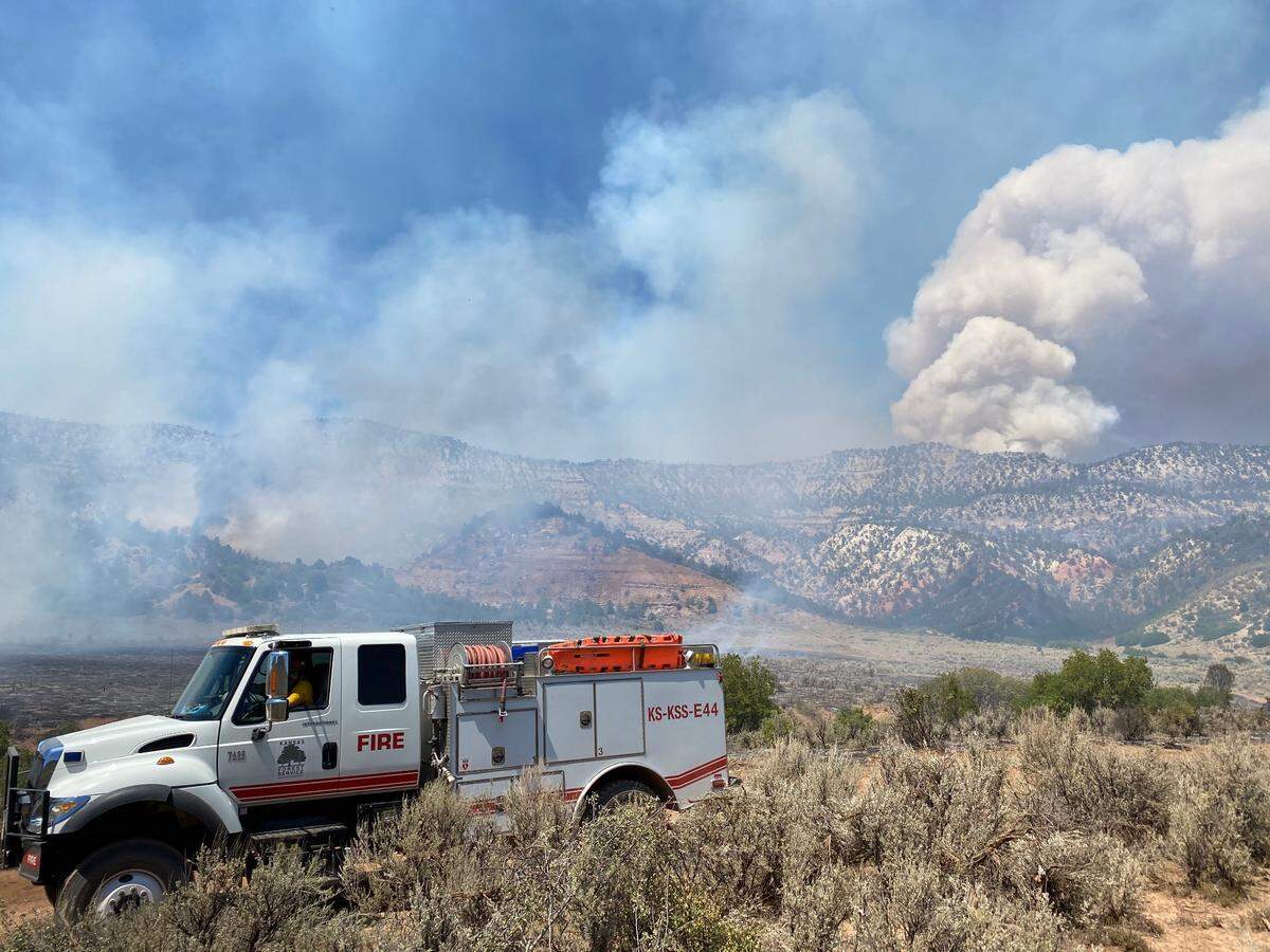 Kansas Forest Service Engine 44 at the Pine Gulch Fire, which is the largest wildfire in Colorado history, burning 139,000 acres July 2020 through September. This photo was taken outside Grand Junction, Colorado.