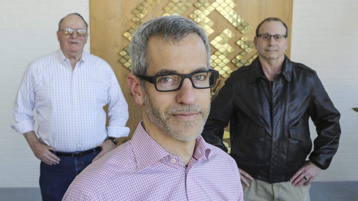 Wichita Jewish Community Center president Daniel Solomon, center, Hebrew Congregation president Paul Wolff, left, and Congregation Emanu-El president Scott Wagner are helping lead an effort to bring Wichita’s two oldest Jewish congregations under one roof at 1850 N. Woodlawn.