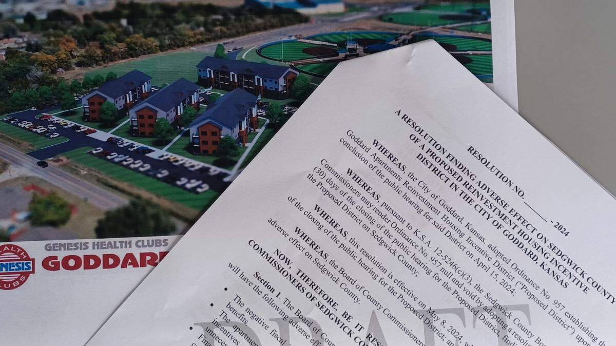 Sedgwick County drafted a resolution that would nullify the city of Goddard’s plan to give $3.5 million in Reinvestment Housing Incentive District funds to a developer to subsidize an apartment complex at the Genesis Sports Complex campus.