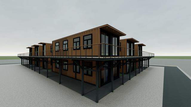 Developer Abdul Arif’s shipping container housing in the SoCe neighborhood would have shiplap or a similar material on the exteriors of the containers.