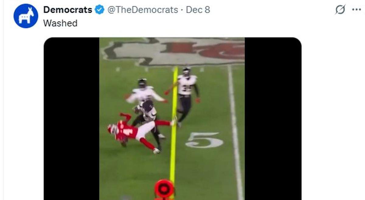 Chiefs wide receiver Rashee Rice gets lit up by a Texans safety in a Democratic Party video posted to X. 