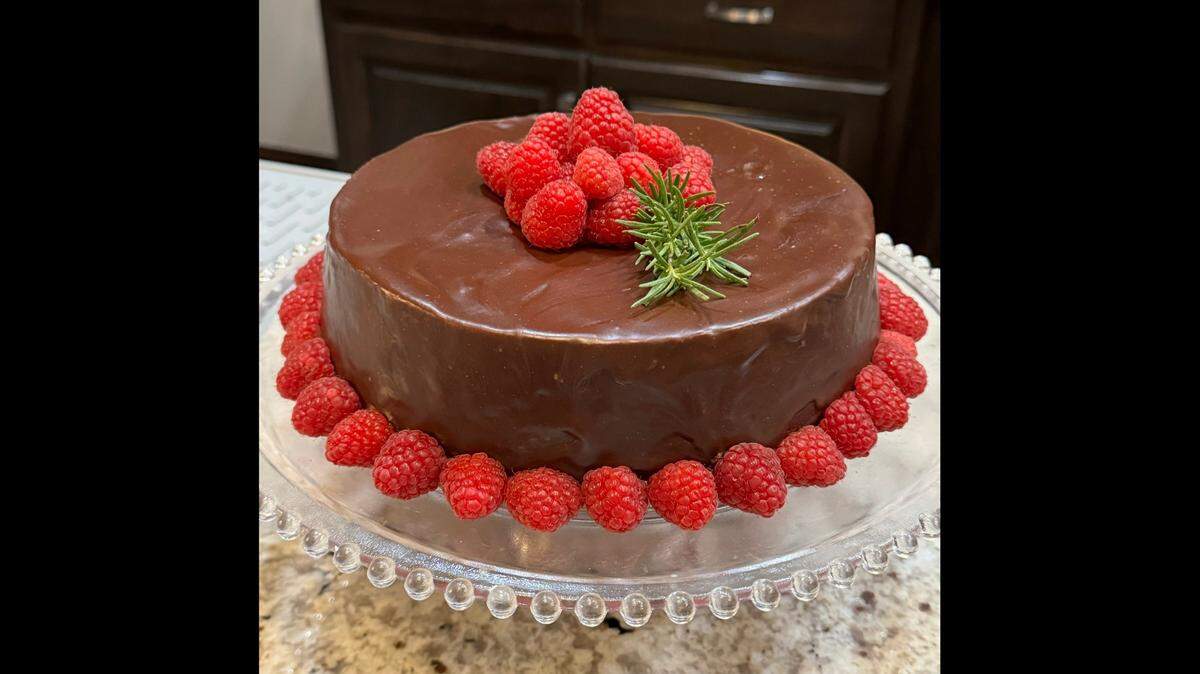 This chocolate cake, made in an angel food cake pan, is perfect for any time of year but looks extra festive at Christmas.