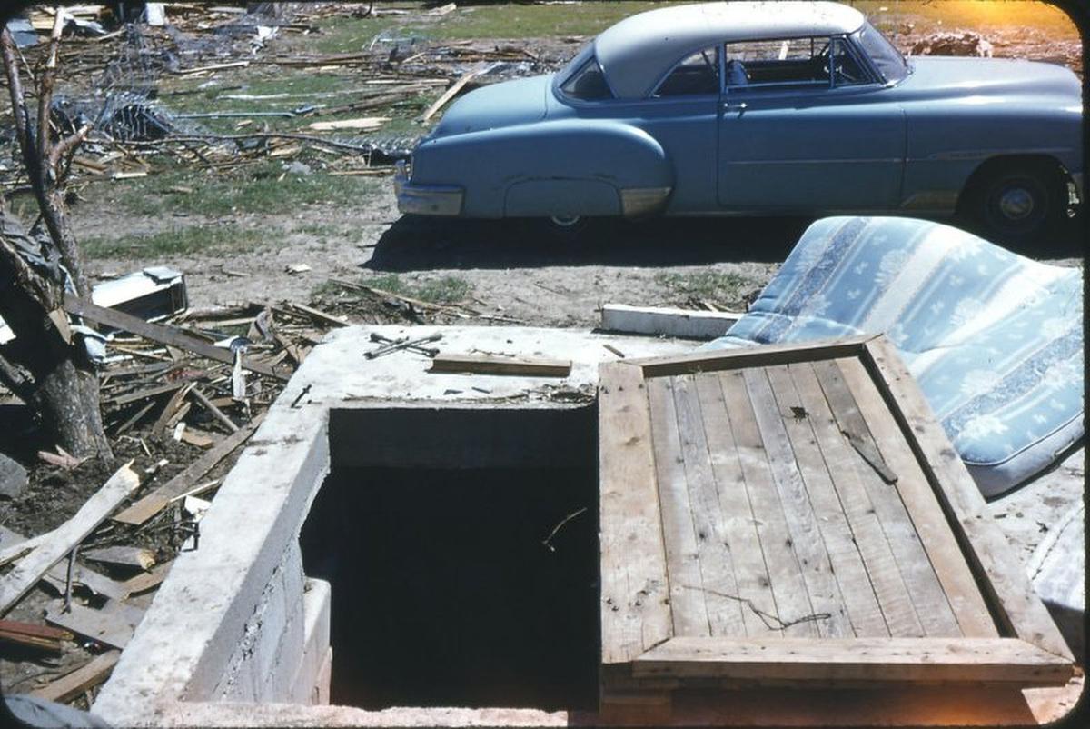 Damage caused by the tornado that struck Udall, Kansas in 1955.