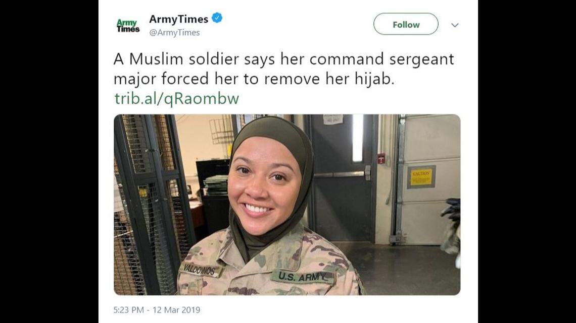 Sgt. Cesilia Valdovinos filed a complaint after she says she was ordered to remove her hijab at Fort Carson in Colorado.