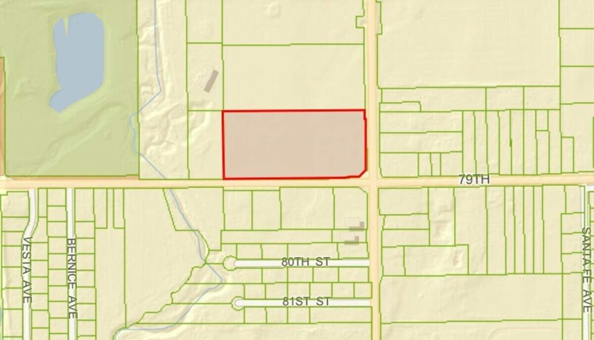 The lot at the northwest corner of 79th and Broadway that is proposed to be rezoned to a heavy commercial district in Haysville.