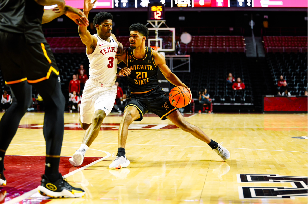 Wichita State’s Harlond Beverly makes a move in the first half of a men’s basketball game at Temple on Sunday afternoon.