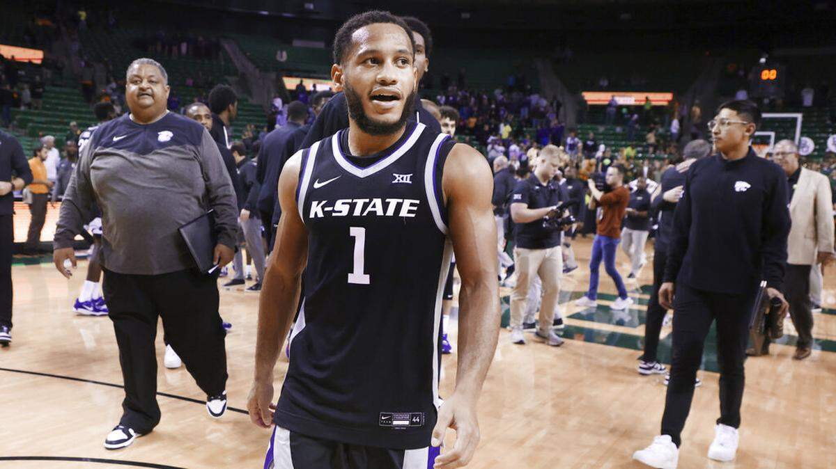 Kansas State guard Markquis Nowell (1) looks to the bench following an NCAA college basketball game against Baylor, Saturday, Jan. 7, 2023, in Waco, Texas. (AP Photo/Rod Aydelotte)