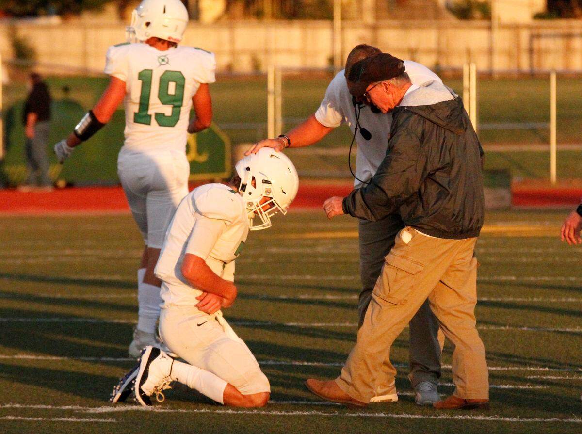 Derby junior quarterback Grant Adler suffered a serious injury to his left arm in Derby’s 24-6 win at Bishop Carroll on Friday. (Sept. 21, 2018)