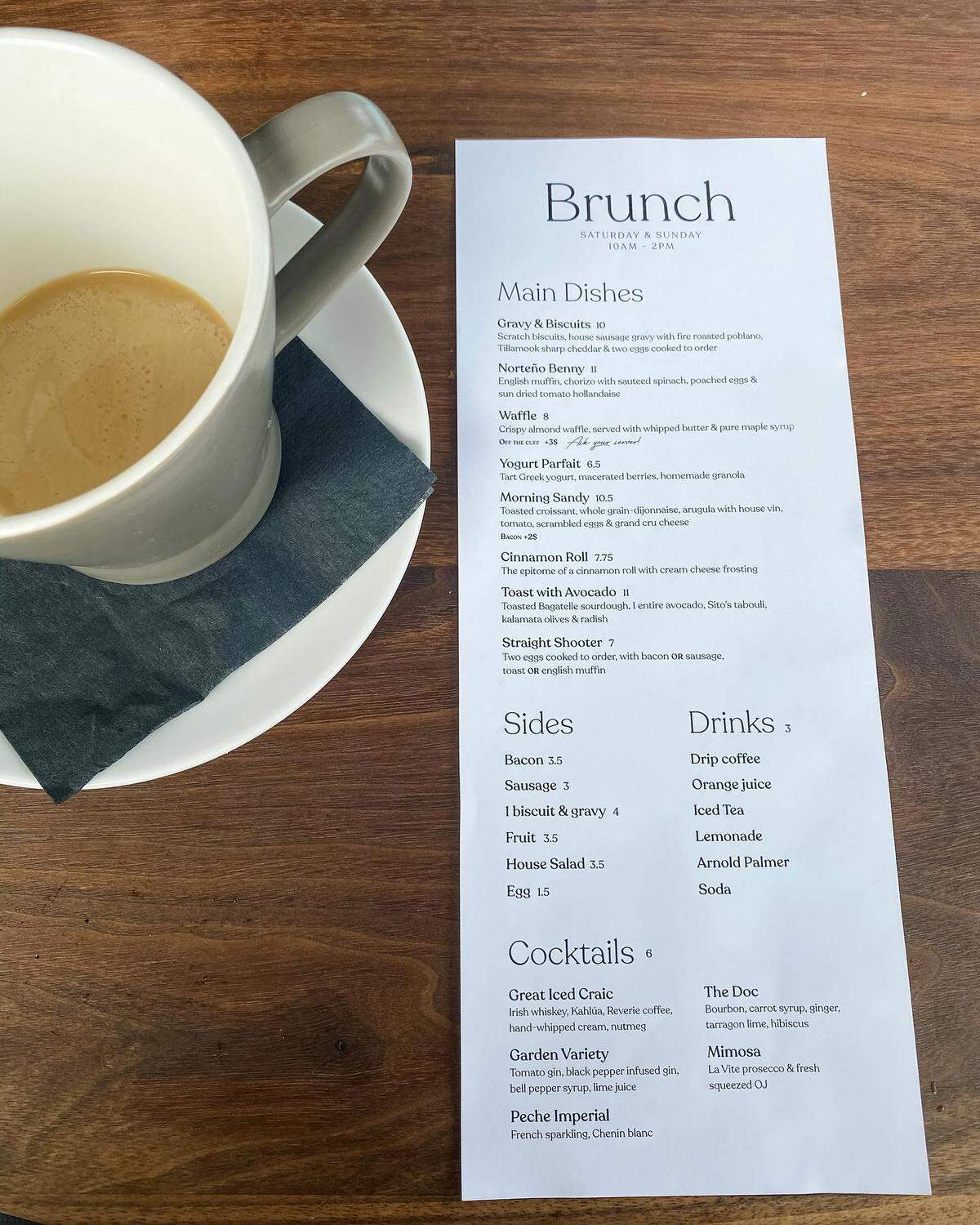 The Belmont’s brunch menu