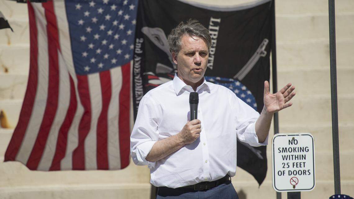 Gov. Jeff Colyer speaks to a small crowd during a Second Amendment rally on outside the old Sedgwick County Courthouse on Saturday.