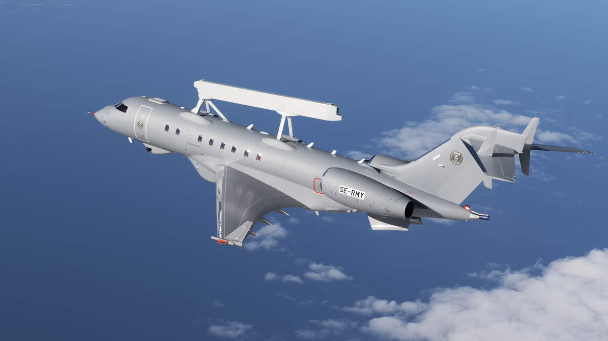 Saab's GlobalEye Airborne Early Warning and Control system successfully completed its maiden flight Wednesday using a heavily modified Bombardier Global 6000 business jet.