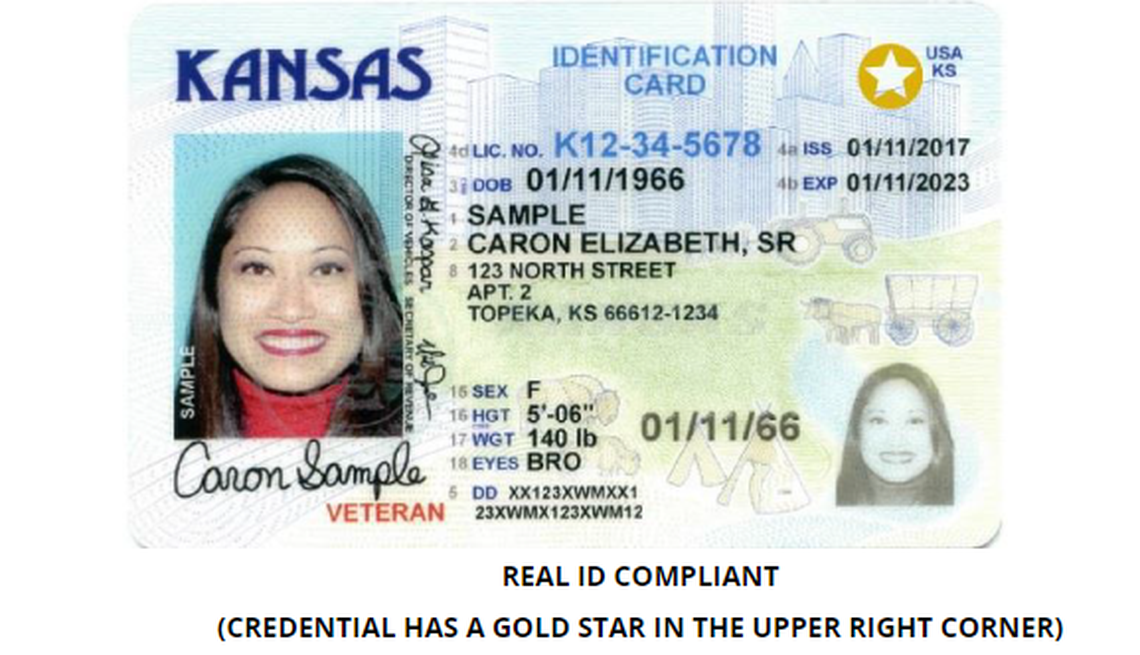 An example of a Real ID issued by the state of Kansas, denoted by the star in the right corner, which you might need to fly beginning on May 7, 2025.
