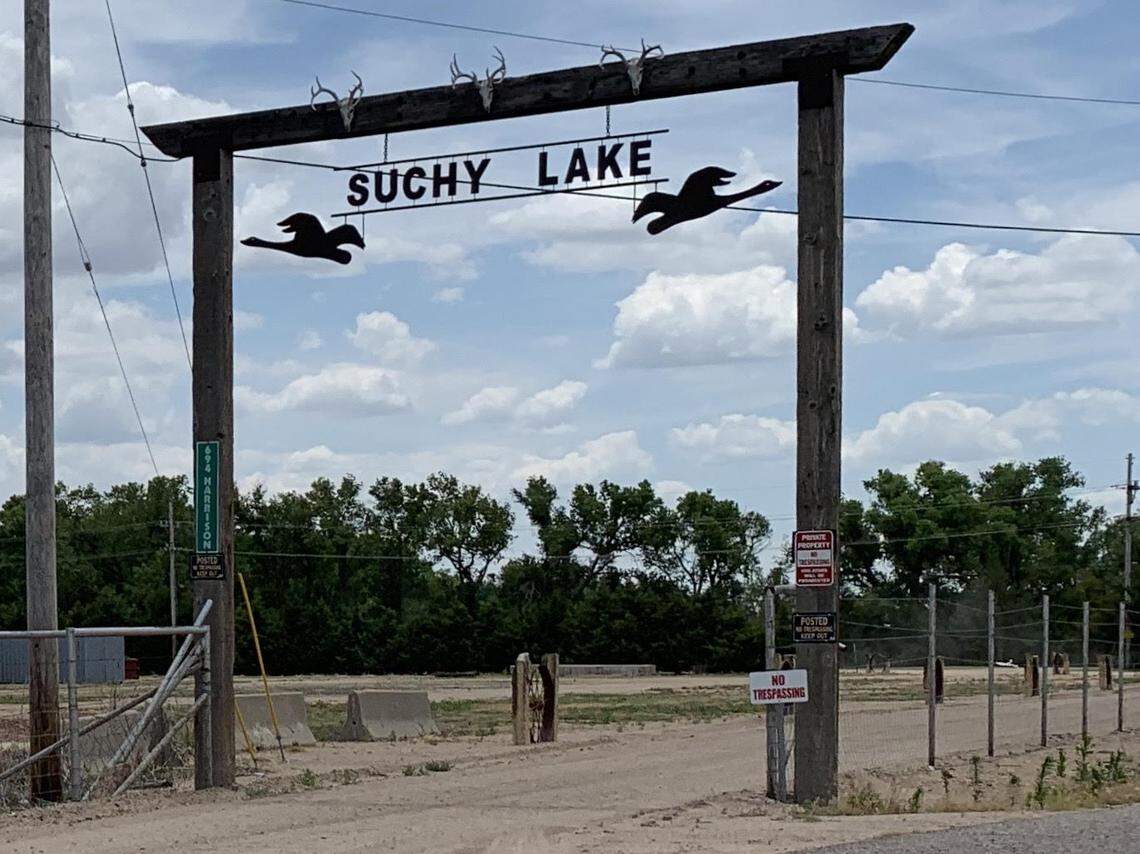 The entrance to Randy Suchy’s property in Great Bend.