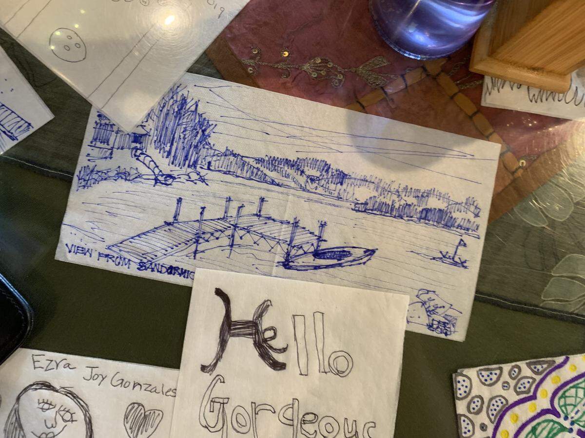 One napkin artist refused to be hampered by the supposed squareness of his canvas.