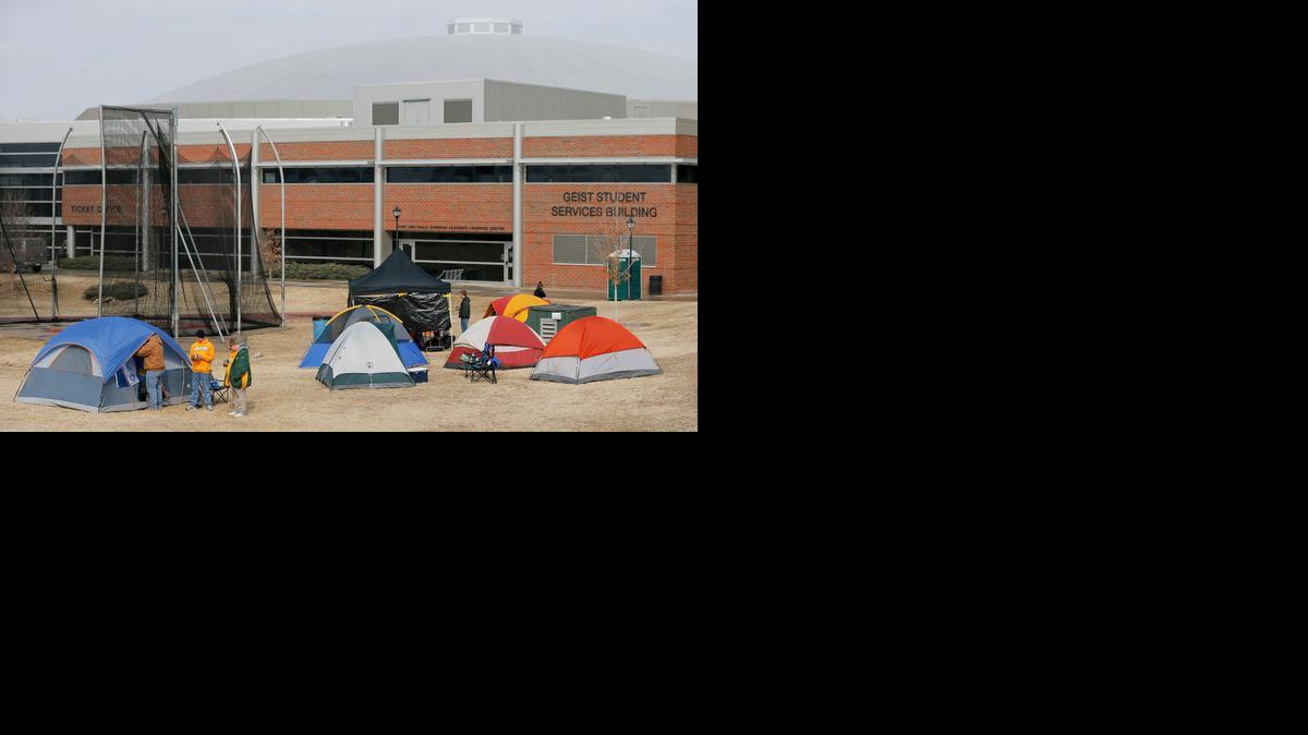 Wichita State fans have set up tents outside Koch Arena in an area that’s come to be known as “Marshallville.” The fans, mostly students, are camping out for spots in line for Saturday’s Shocker home finale against Missouri State.

