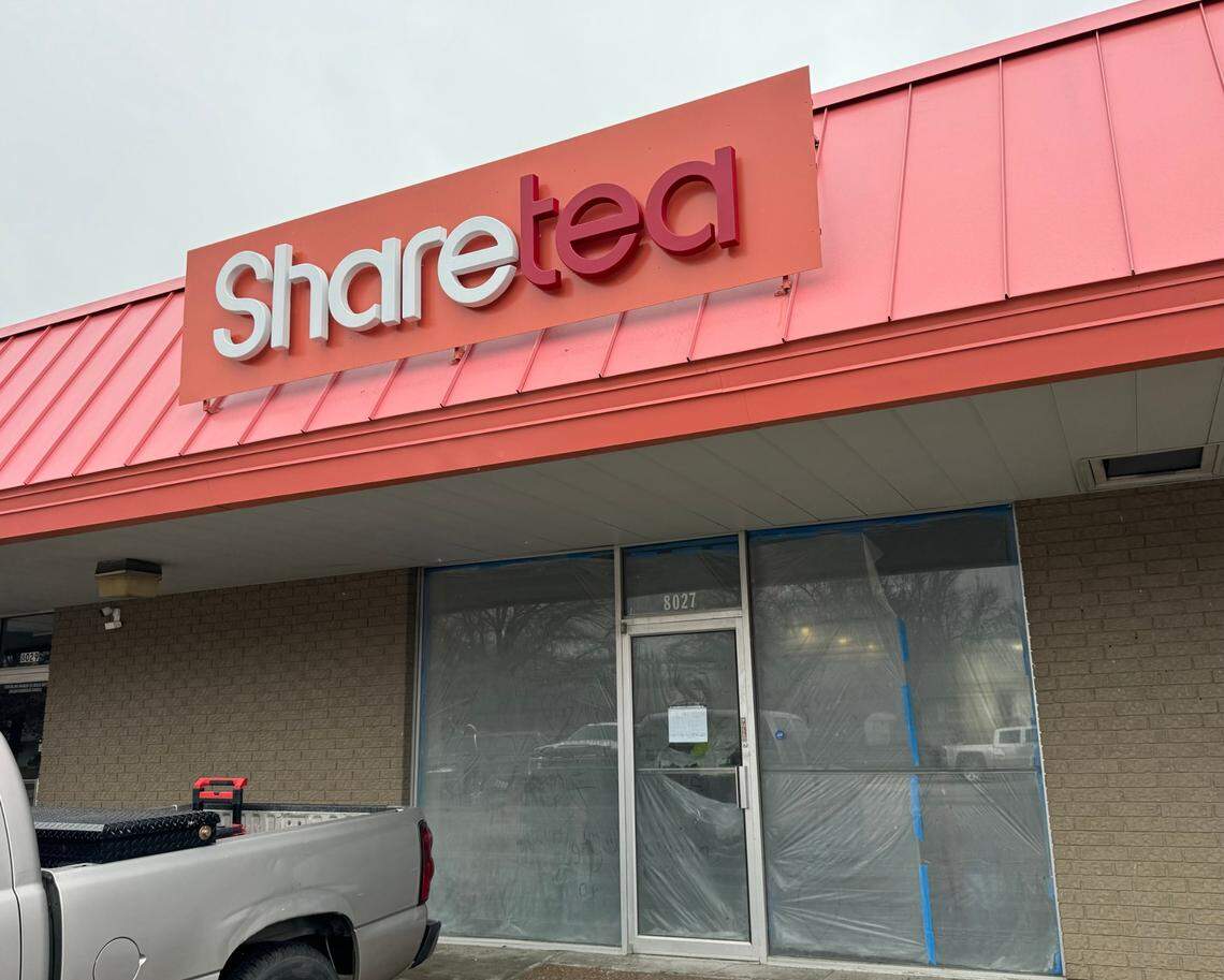 A sign for Sharetea has appeared at Peach Tree center at Kellogg and Rock in Wichita.