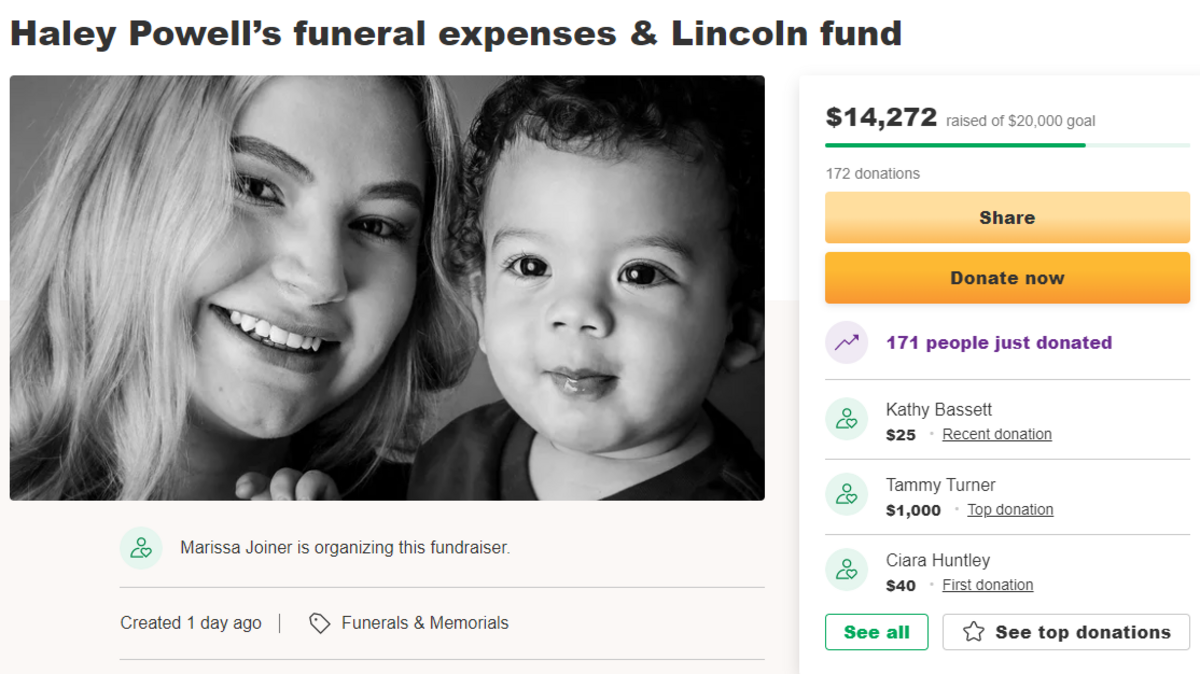 A GoFundMe page was made for Haley Powell, 19, to pay for funeral cost and help take care of her son, Lincoln.