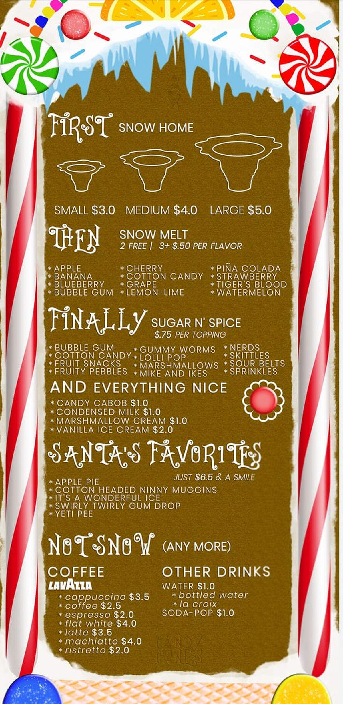 The menu for Candy Cones