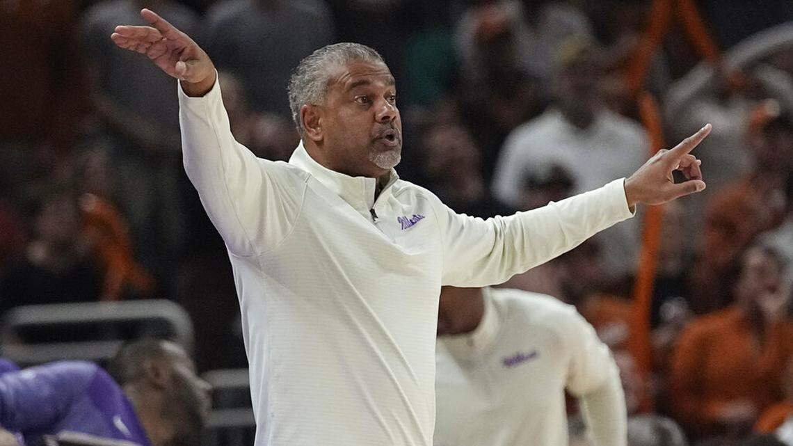 Kansas State head coach Jerome Tang signals to his players during the first half of an NCAA college basketball game in Austin, Texas, Tuesday, Jan. 3, 2023.