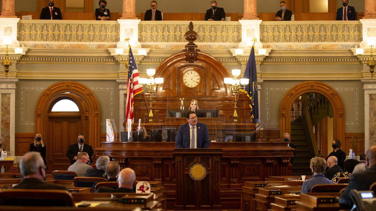 Speaker of the House Rep. Ron Ryckman, R-Olathe, addresses the chamber on Jan. 11, first day of the 2021 session for the Kansas Legislature. (Jan. 11, 2021).