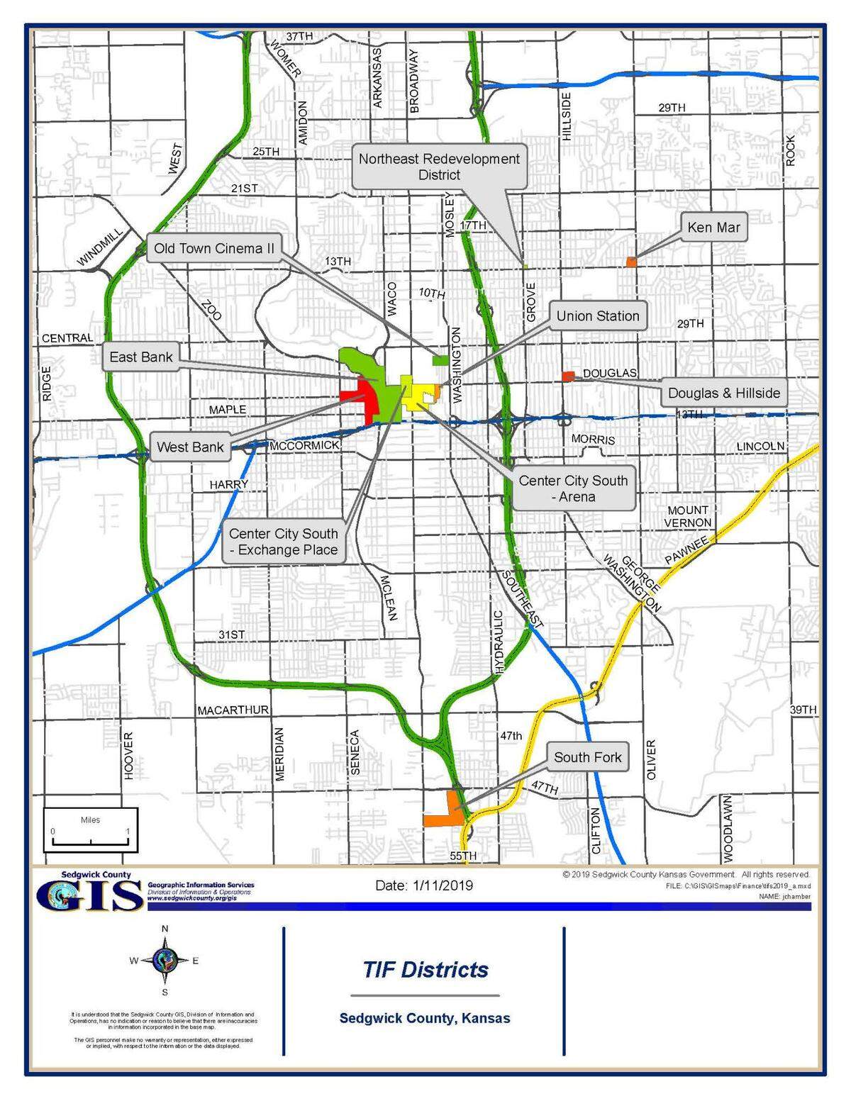 The border of the tax increment financing, or TIF, zone that Wichita created in an effort to fund cleanup of the contaminated groundwater site.