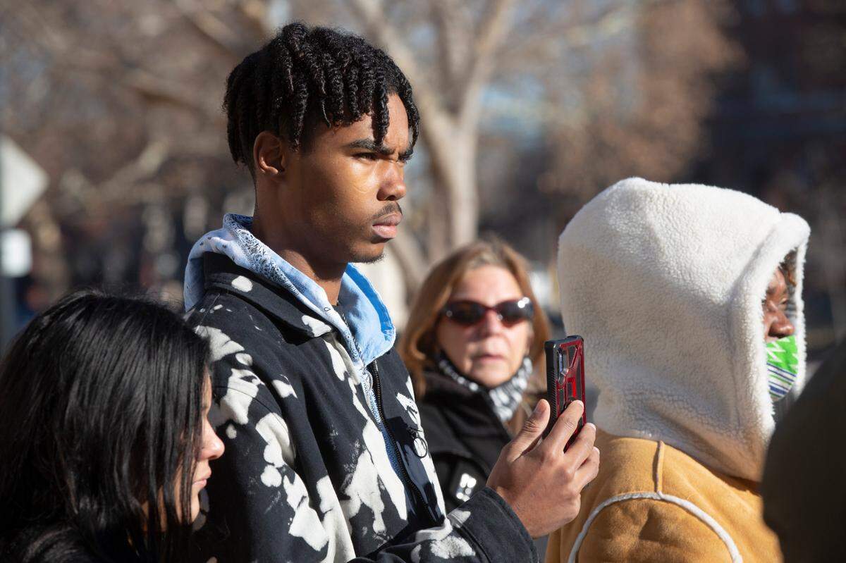 Cedric Lofton’s brother Marquan Teetz shoots video of a demonstration asking for justice for his brother in 2022. (January 3, 2022)