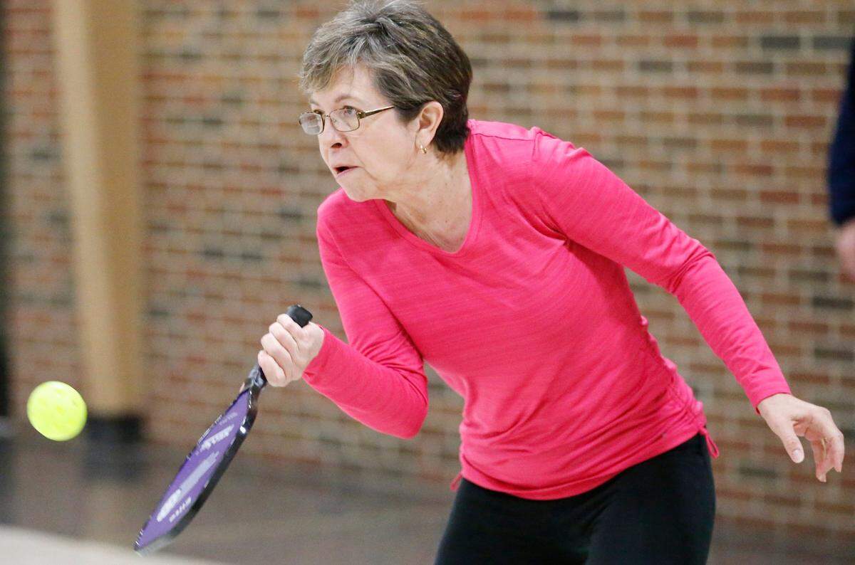 Jeanne Shove is pictured in 2015 playing pickleball at Edgemoor Recreation Center, one of the city’s main hubs for pickleball.