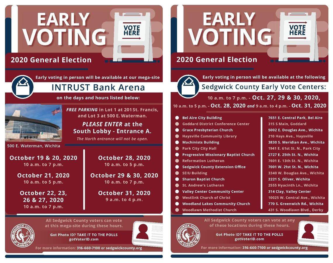 Locations, dates and times for advance voting in Sedgwick County for the 2020 general election