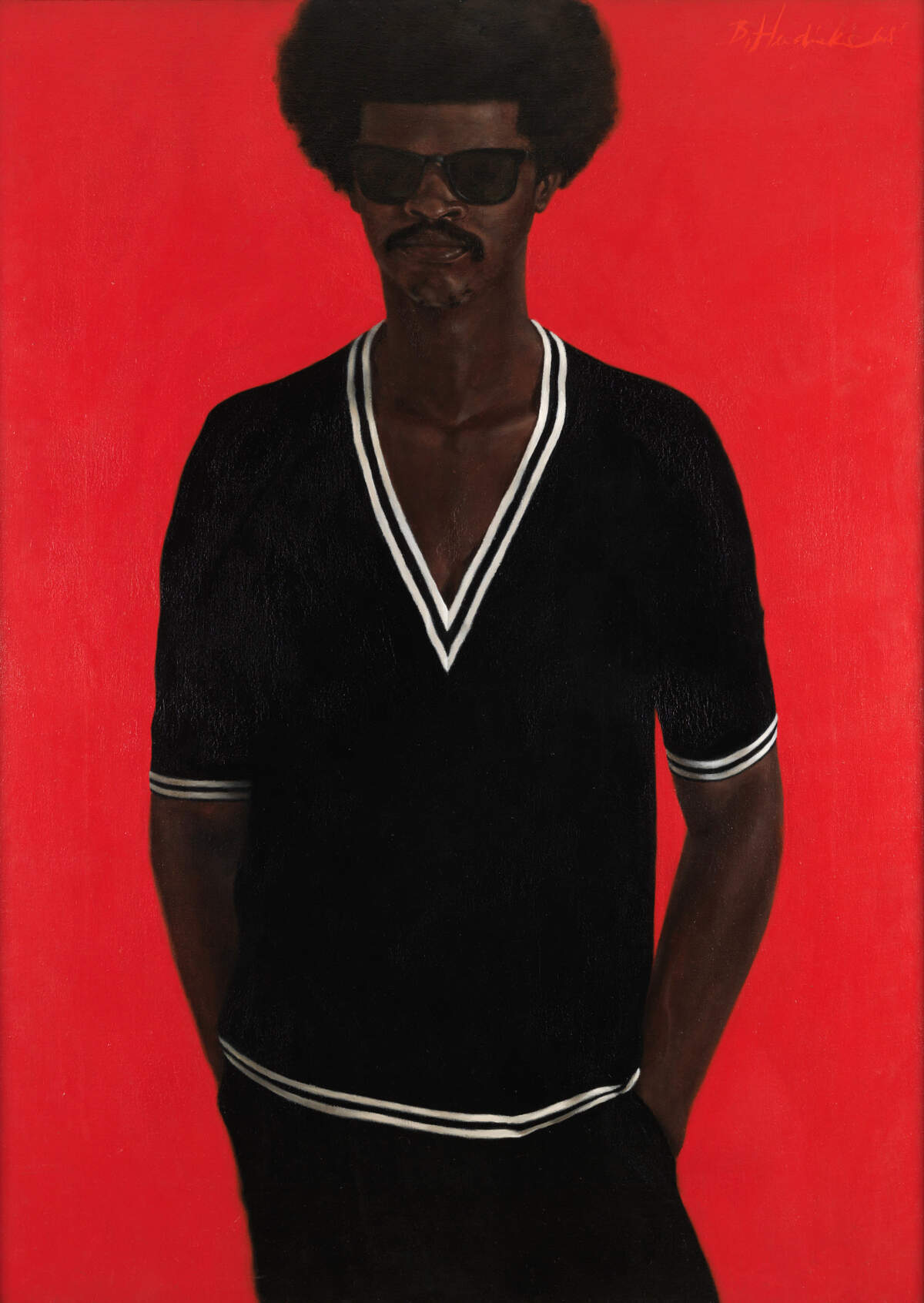 Barkley L. Hendricks’ “J. S. B. III,” an example of the life-sized portraits of Black Americans he was known for, is featured as the first piece visitors see when entering the “Making American Artists” exhibit at the Wichita Art Museum.