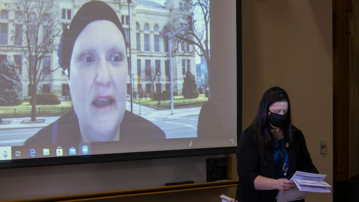 Election Commissioner Tabitha Lehman addresses the county election board via video during their canvassing meeting in November.