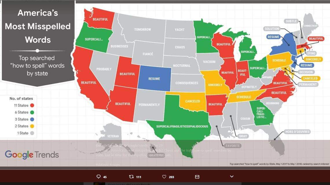 How do you spell ... ? This is the word people misspell most in your state