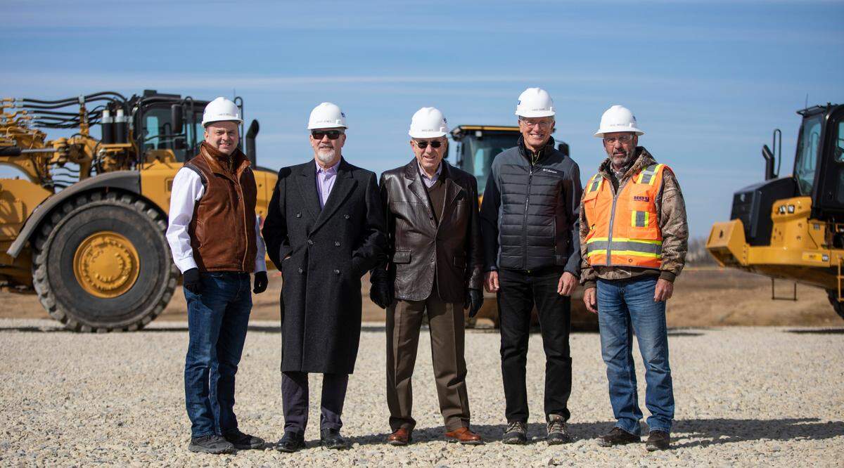 From left: Lance Biel, Jerry Jones, Mike Lies, Dave Burk and Dave Wells recently broke ground on Heritage Square in Andover. That’s part of the larger Heritage development that Lies, Jones and Biel have created.