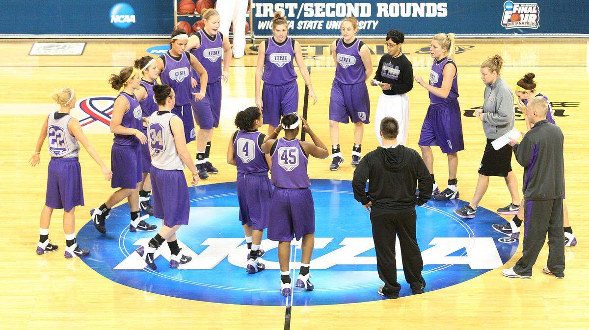 The UNI team practices at Intrust Bank Arena during the 2011 NCAA Tourament. The NCAA Division I Women’s Basketball Committee has awarded Wichita hosting duties for a regional round in the 2022 NCAA Women’s Basketball Tournament at Intrust Bank Arena. (March 19, 2011)