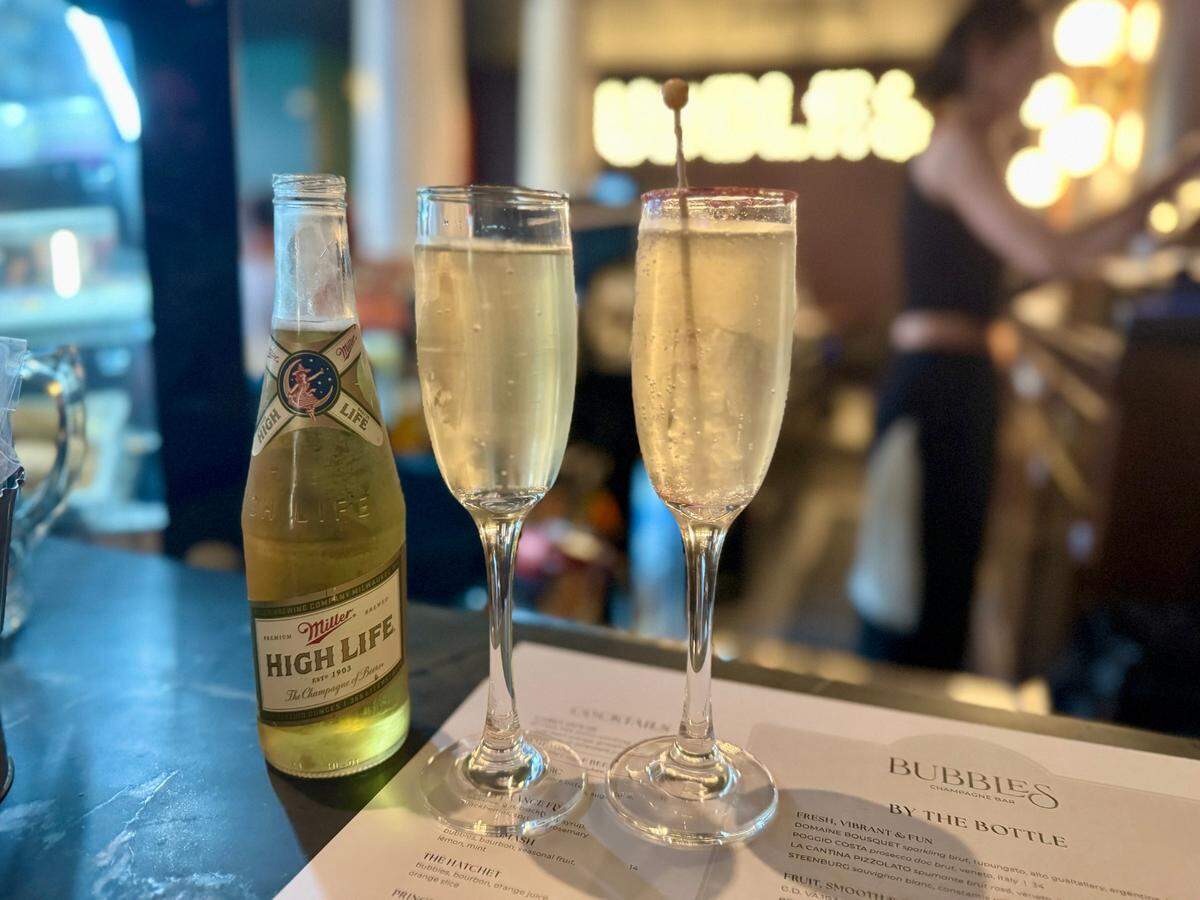 The new downtown champagne bar Bubbles serves one beer: Miller High Life, the “champagne of beers.”